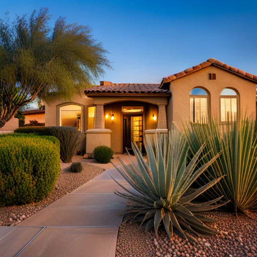 Grand Spanish-style mansion in Scottsdale with arched stone entrance and palm trees