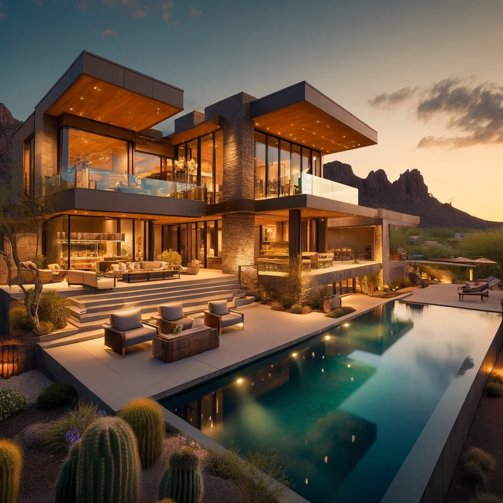 Luxury modern Scottsdale home with an infinity pool overlooking the mountains