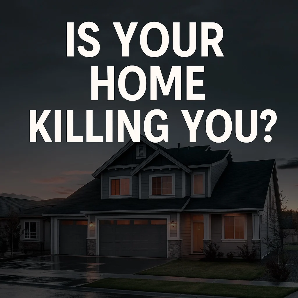 Bold graphic with the question 'Is Your Home Killing You?' in white text on a dark background, with warning icon